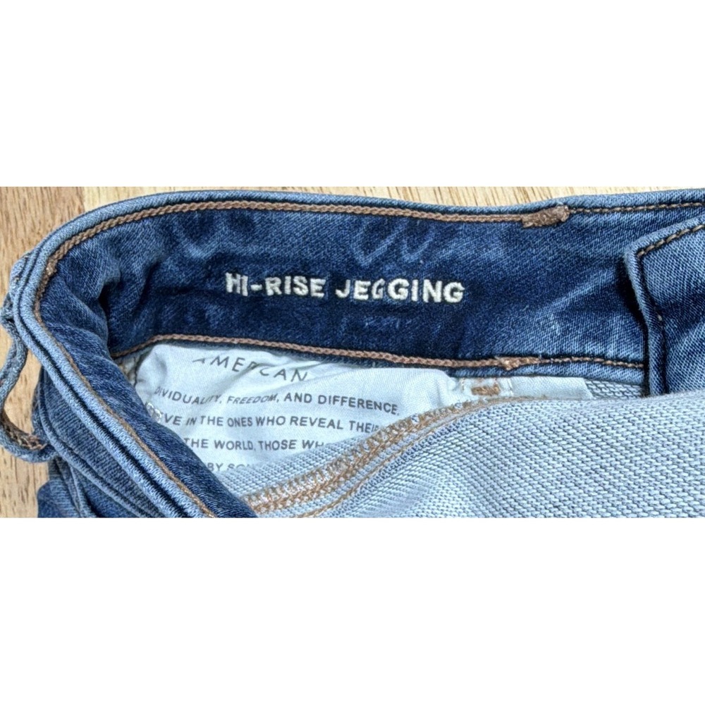 American Eagle Next Level Stretch Hi-Rise Blue Distressed Women's Size 10 - Picture 16 of 16